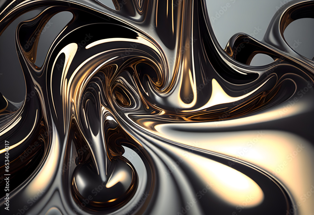 Fototapete 3d rendering curve dynamic gold fluid liquid wallpaper. light metal color colorful swirl gradient me