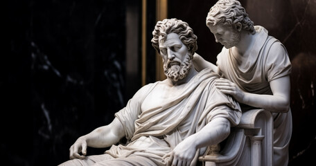 Obraz premium Marble ancient greek statue in the beauty salon having haircut 