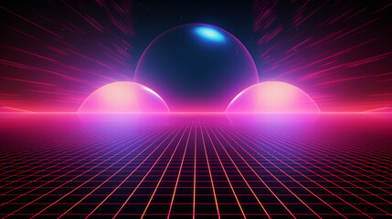 Futuristic 1980s Cyberpunk Background in 3D