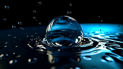 Abstract background with water drops on a glossy horizontal surface.