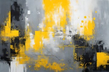captivating Grey and Yellow Abstract Art Painting adorns the wall, an intricate dance of colors and shapes that draws the viewer into its depths. Hues of gray mingle with bursts of vibrant yellow