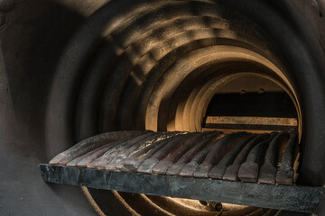 Fire box of a historic heat boiler.