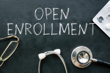 Open enrollment is shown using the text. Medicare enrollment and medical insurance