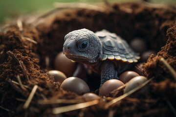 A turtle hatching from an egg