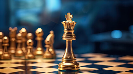 Gold queen is the leader of the chess in the game on board. Leadership concept. Generative Ai - obrazy, fototapety, plakaty