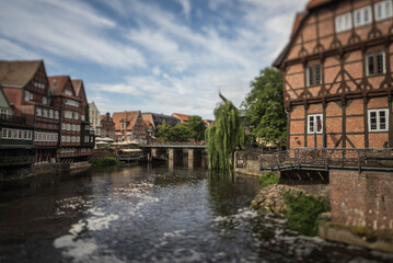 Fototapeta na wymiar Miniature view of the historic harbor of Lüneburg.