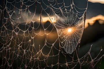 spider web with dew drops 4k HD quality photo. 