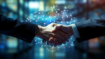 Bussines partners handshakes in modern open space on the background of coworking team on new startup project