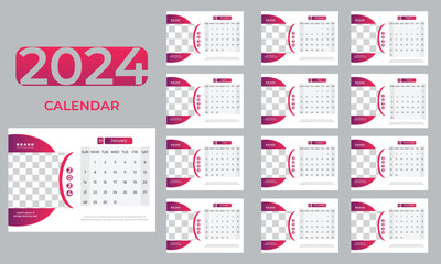vector 2024 new year clean calendar template