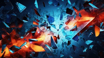 Foto op Plexiglas crack scattered glass shatters illustration explosion fragment, destroy texture, broken background crack scattered glass shatters © sevector