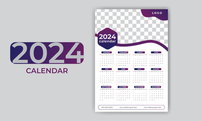 Calendar 2024 years. Vector illustration. Simple template.
