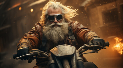 Santa Claus Riding a Motorcycle