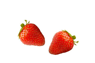 Fresh strawberries and green leaves on white backgroud. Concept for healthy eating and lifestyle. Growing organic food, for design