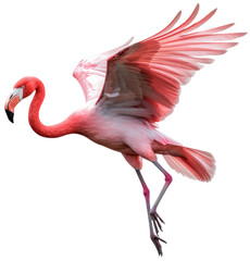 Flying pink flamingo bird isolated on a white background as transparent PNG - obrazy, fototapety, plakaty
