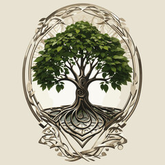 nature tree logo with round design illustration.