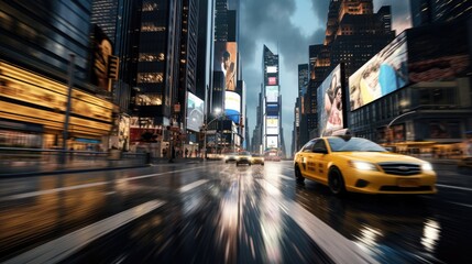 Obraz premium dynamic urban traffic against the backdrop of a bustling cityscape