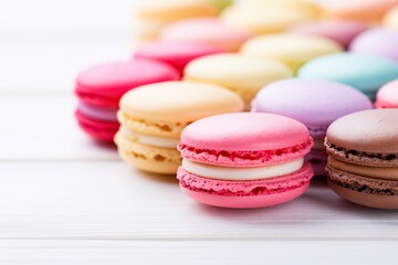 Fototapeta premium Colorful macarons dessert on wooden background