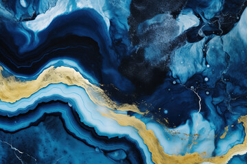 Blue gold and black marble texture, generative ai 