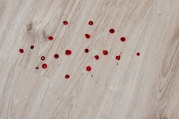 Drops blood stains on the floor. daily household dirty concept.  - obrazy, fototapety, plakaty