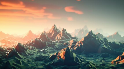 perspective voxel mountain landscape illustration terrain view, panorama digital, peak top perspective voxel mountain landscape