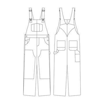template double knee overall vector illustration flat design outline clothing collection