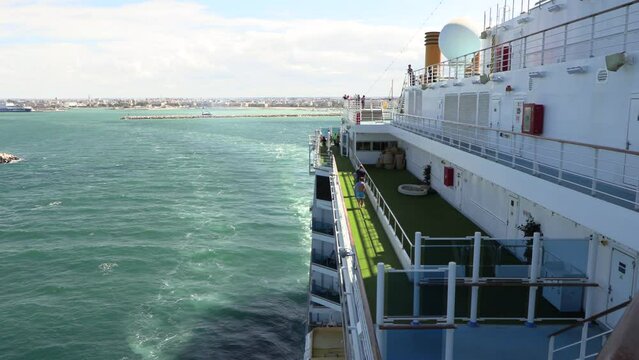 Mega Cruise ship set sail from a port