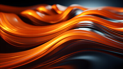 3d rendering of abstract wavy liquid background. Orange and black colors.