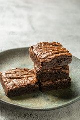 delicious brownies in a plate with copy space