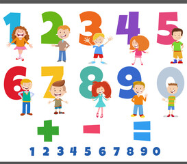 educational numbers set with comic children characters