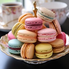 Fototapeta premium Macarons - Delicate, Colorful, French, Perfect for Dessert Lovers