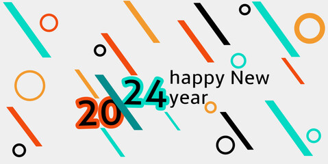 2024 New Year Celebration Banner Design with Modern Abstract Geometric Background in Retro Style Decorated with Colorful Shapes