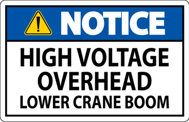 Notice Sign High Voltage Overhead, Lower Crane Boom