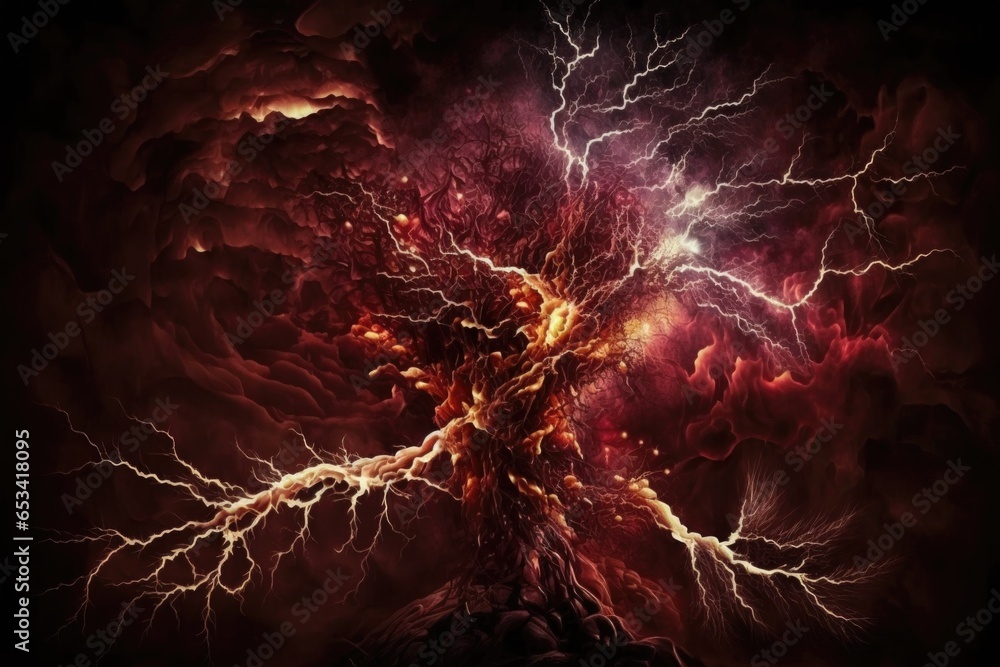 Poster abstract background with bright lightning and lava flow