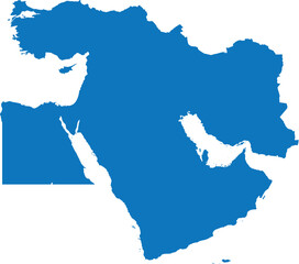 BLUE CMYK color detailed flat stencil map of the region of MIDDLE EAST on transparent background