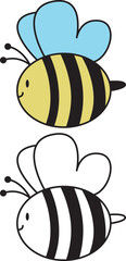 Cute round cartoon bee illustration. Colored and stencil.