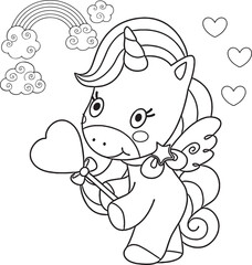 Free vector cute coloring book with unicorn -unicorn love coloring pages