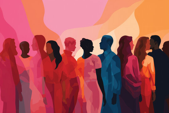 Human Rights Awareness Month. People standing together as a symbol of equality. Abstract illustration