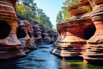 Discovering the Geology of Wisconsin Dells: Exploring the River Formations and Sandstone Attractions - obrazy, fototapety, plakaty