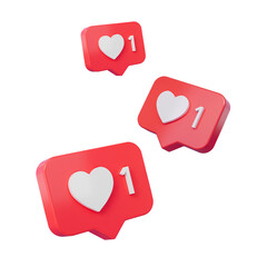 Heart in red speech bubble icon isolated on pink background. One Love like heart social media notification icon. Emoji, chat and Social Network. 3d rendering, 3d illustration