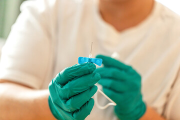 Infusion management: Close-up of a butterfly cannula