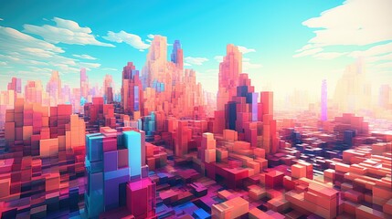design voxel city landscape illustration 3d render, modern futuristic, view perspective design...