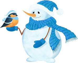 New Year's Snowman in watercolor