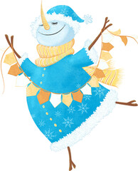 New Year's Snowman in watercolor