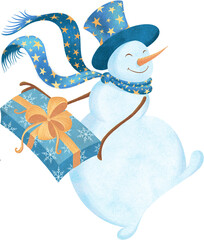 New Year's Snowman in watercolor