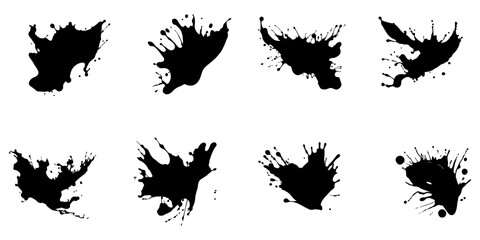 Splashes and Drops of Ink with Blotter Spots in a Set of Dirty Grunge Artistic Abstract Spot Vectors with a Monochrome Drip Splash Illustration featuring a Messy Splat Inkblot