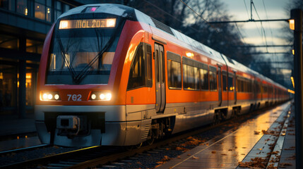 Obraz premium public transport concept. Electric train arriving at the stop. banner