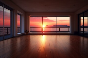 An empty room with a sunset view. Generative AI