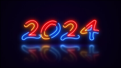 Happy new year neon glowing lights background
