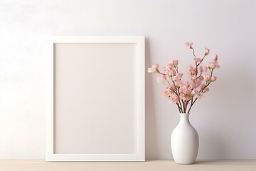 Elegant frame on white furniture for home decor, mockup, print, and art. Showcase for online shops. Generative AI