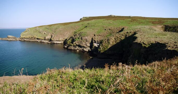 Skomer Island, Wales, UK general view during calm sunny September weather